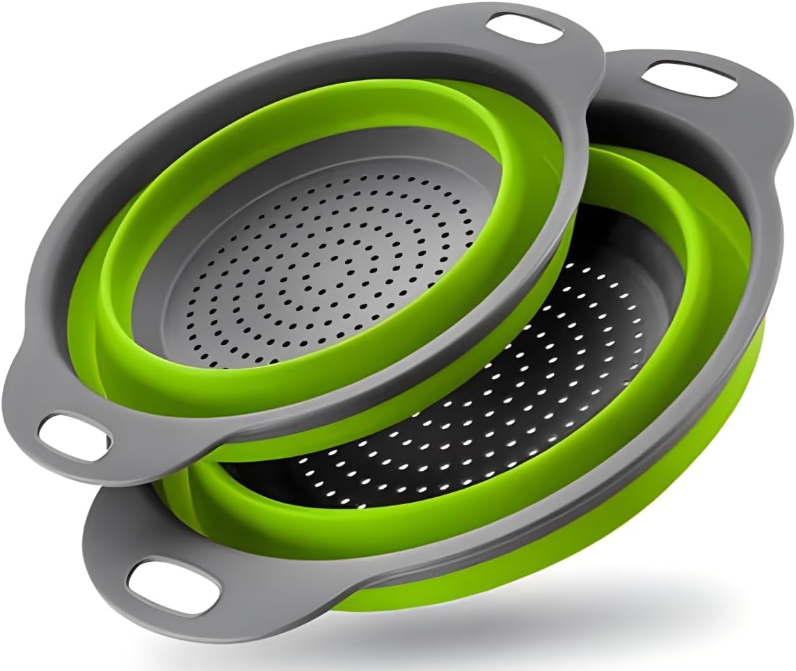 Collapsible Colander Set of Perfect for Draining Pasta, Vegetable and fruit for Kitchen and Travel Use (green)