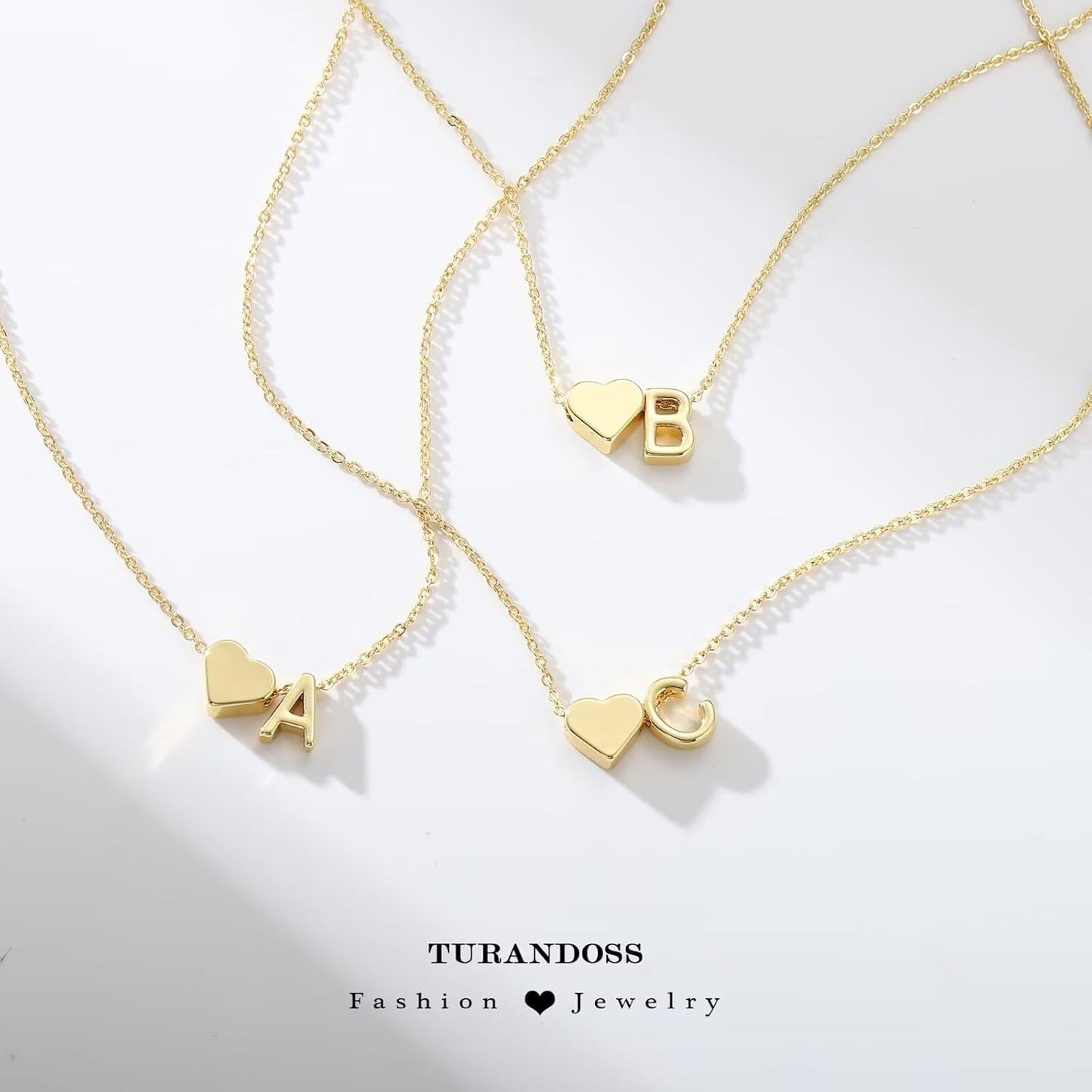Initial Necklace - 18K Gold Plated Heart Pendant with A-Z Letters, Dainty Birthday Gift for Women and Teen Girls