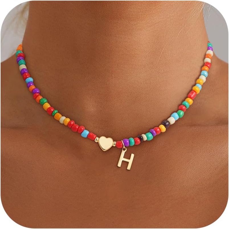 Colorful Beaded Initial Necklace for Girls & Women - Dainty Choker, Perfect Gift for Teens
