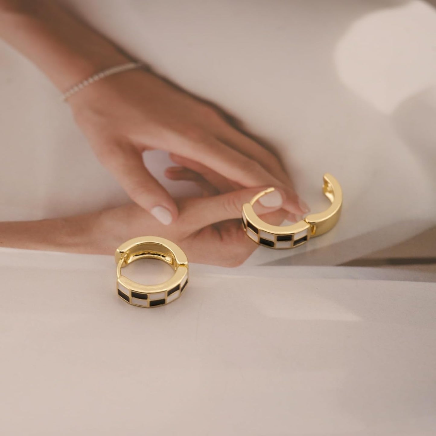 Small Hoop Cartilage Earrings Teacher Earrings for Women；White Black Enamel Hypoallergenic Hooped Gifts Gold and