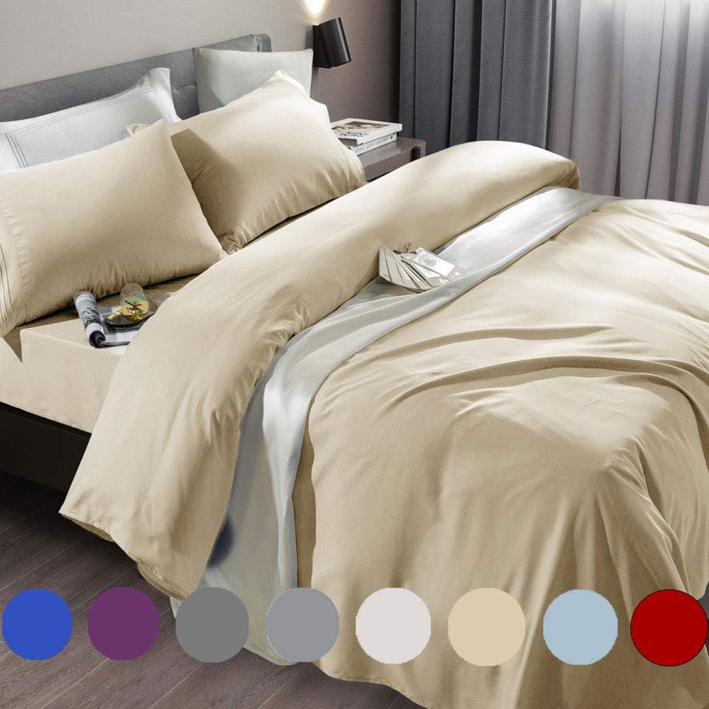 Bed Sheet Set Super Soft Microfiber Fit 18-24 Inch Deep Pocket Mattress Wrinkle-6 count (Dark Grey, Queen)