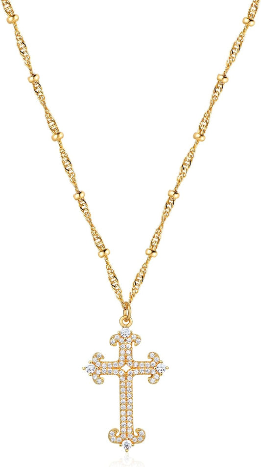 Cross Necklace 14K Plated Dainty Chain, Minimalist Faith Pendant Religious Prayer Jewelry Gift