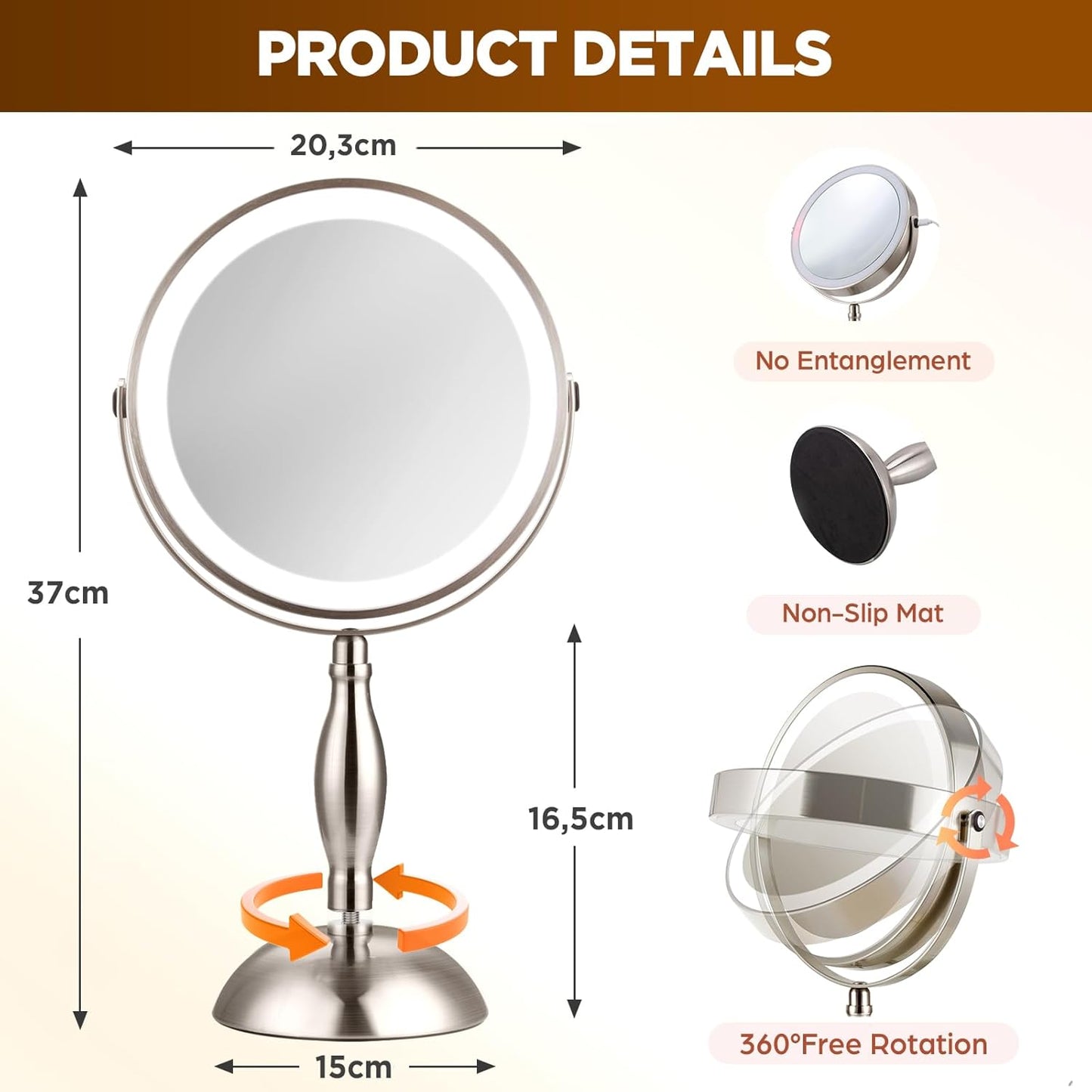 Makeup Mirror, 30x Magnifying Mirror with 3 Lights Colors,  Style Side Touch + Side Charge
