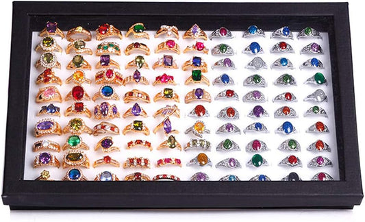Jewelry Rings Display Tray Velvet 100 Slot Case Box Jewelry Storage Box