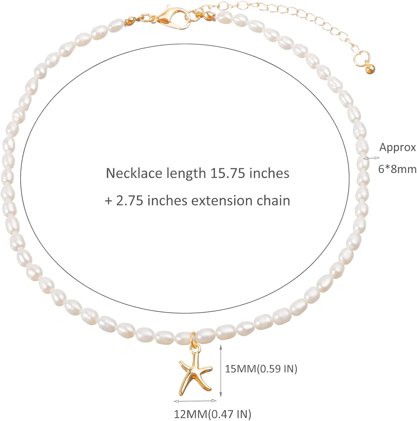 Women's Freshwater Pearl Choker Necklace, 14K Gold Plated Handmade Adjustable Boho Elegant Gift