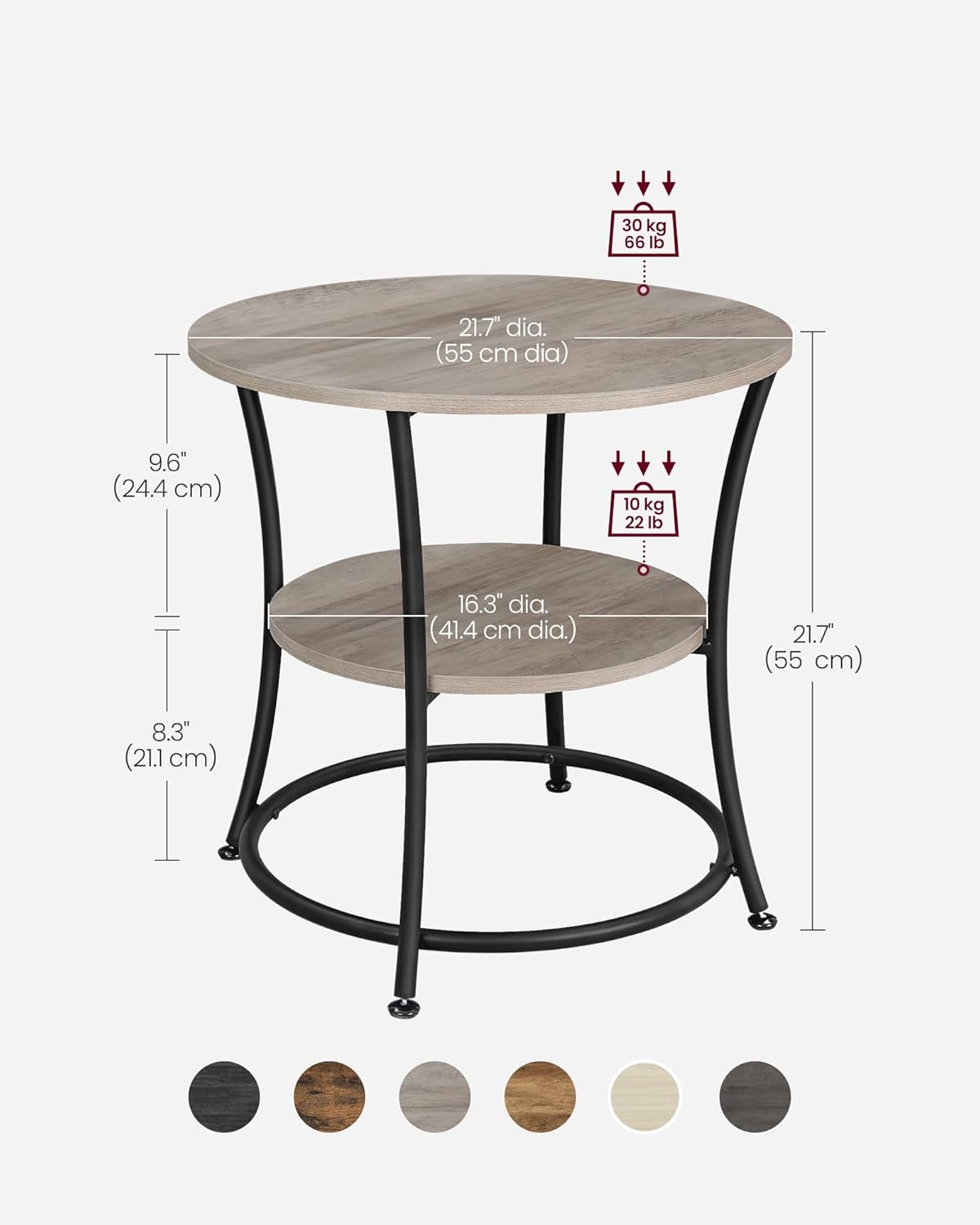 2-Tier Round End Table, Nightstand with Steel Frame for Small Spaces