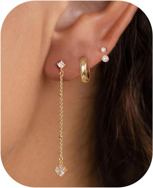 Pearl Earrings: 14k Gold-plated Cubic Zirconia Accented Pearl Drop Dangle Wedding Engagement Earrings For Women Bridal Bridesmaid