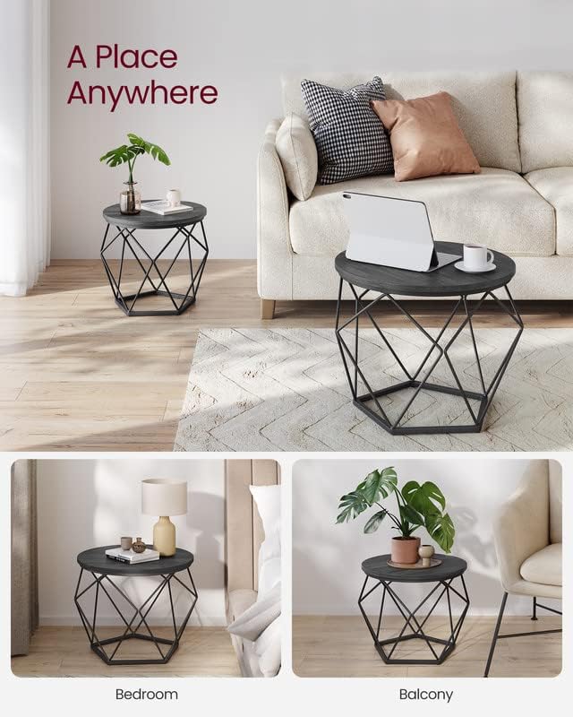 Small Coffee Table Set of 2, Round Coffee Table with Steel Frame, Side End Table for Living Room