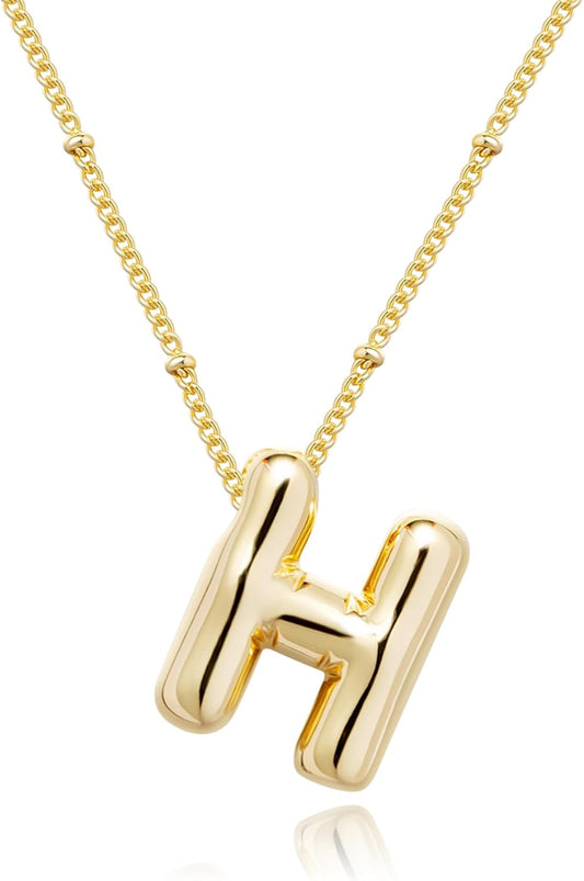Bubble Gold Letter Necklace, 14k Gold Plated Balloon Initial Pendant, Dainty Chunky Custom Name Necklace for Women