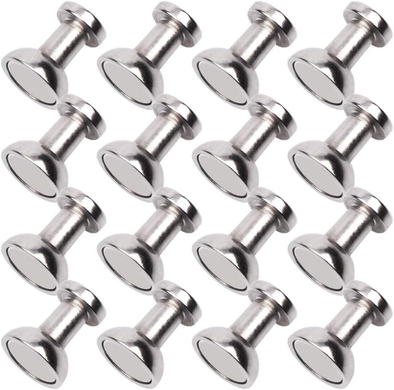 OMOMMD Magnetic Push Pins for Refrigerator Magnets, 16pcs Brushed Nickel for Office, Whiteboard, Map Magnets