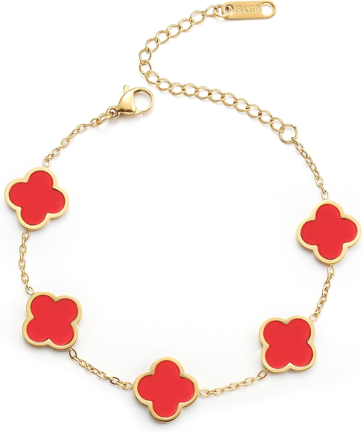 18K Gold Plated Clover Lucky Bracelet for Women White/Black/Red/Green Flower Four Leaf Link Bracelets