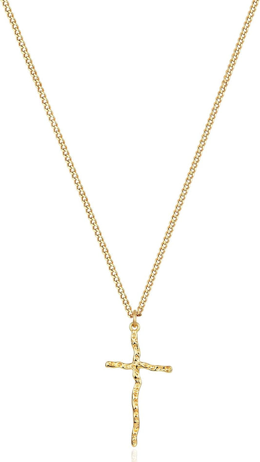 Cross Necklace 14K Plated Dainty Chain, Minimalist Faith Pendant Religious Prayer Jewelry Gift