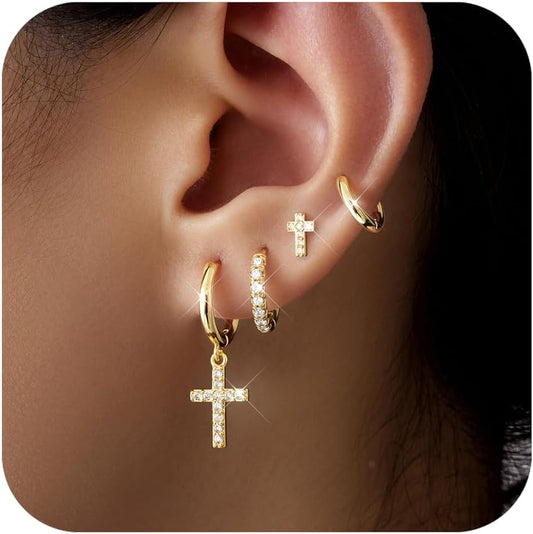 Small Gold Huggie Hoop Earrings Set for Women Men Hypoallergenic 14K Plated Stack Cartilage Earrings, Multiple Piercing