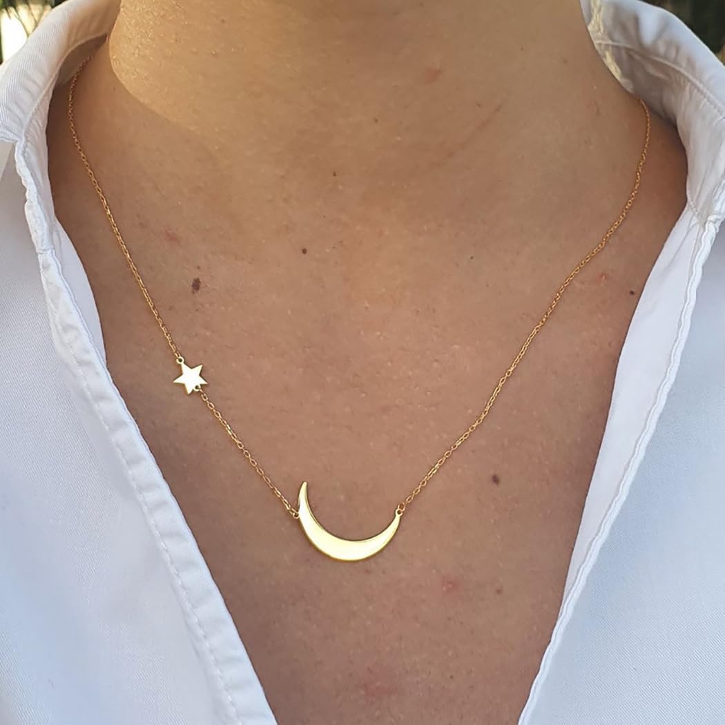 14K Gold Plated Dainty Necklace, Tiny Love Heart Star CZ Leaf Pendant Chain for Women | Everyday Minimalist Gift
