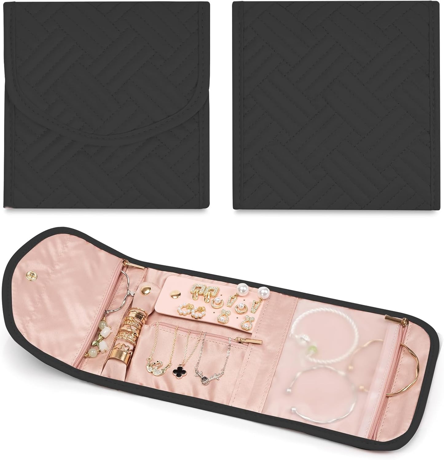Anti-Tangle Foldable Small Jewelry Roll Travel Case Accessory for Necklaces, Earrings, Rings, Bracelets, Watches