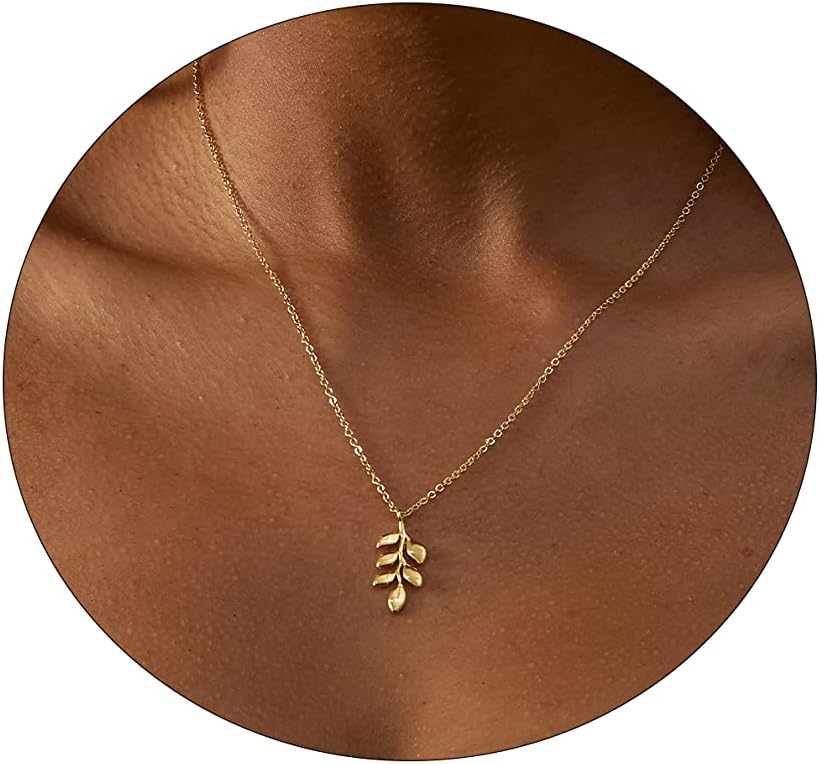 Dainty Gold Necklace - 14K Gold Plated Heart, Star & CZ Leaf Pendant, Everyday Minimalist Jewelry for Women
