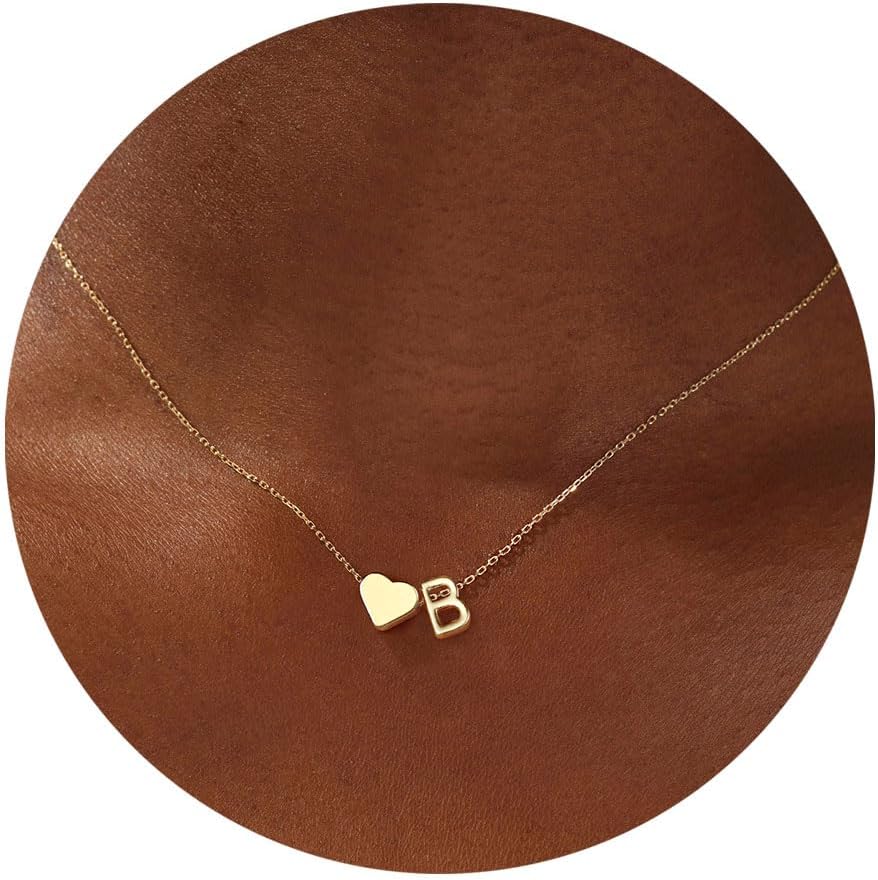 Initial Necklace - 18K Gold Plated Heart Pendant with A-Z Letters, Dainty Birthday Gift for Women and Teen Girls