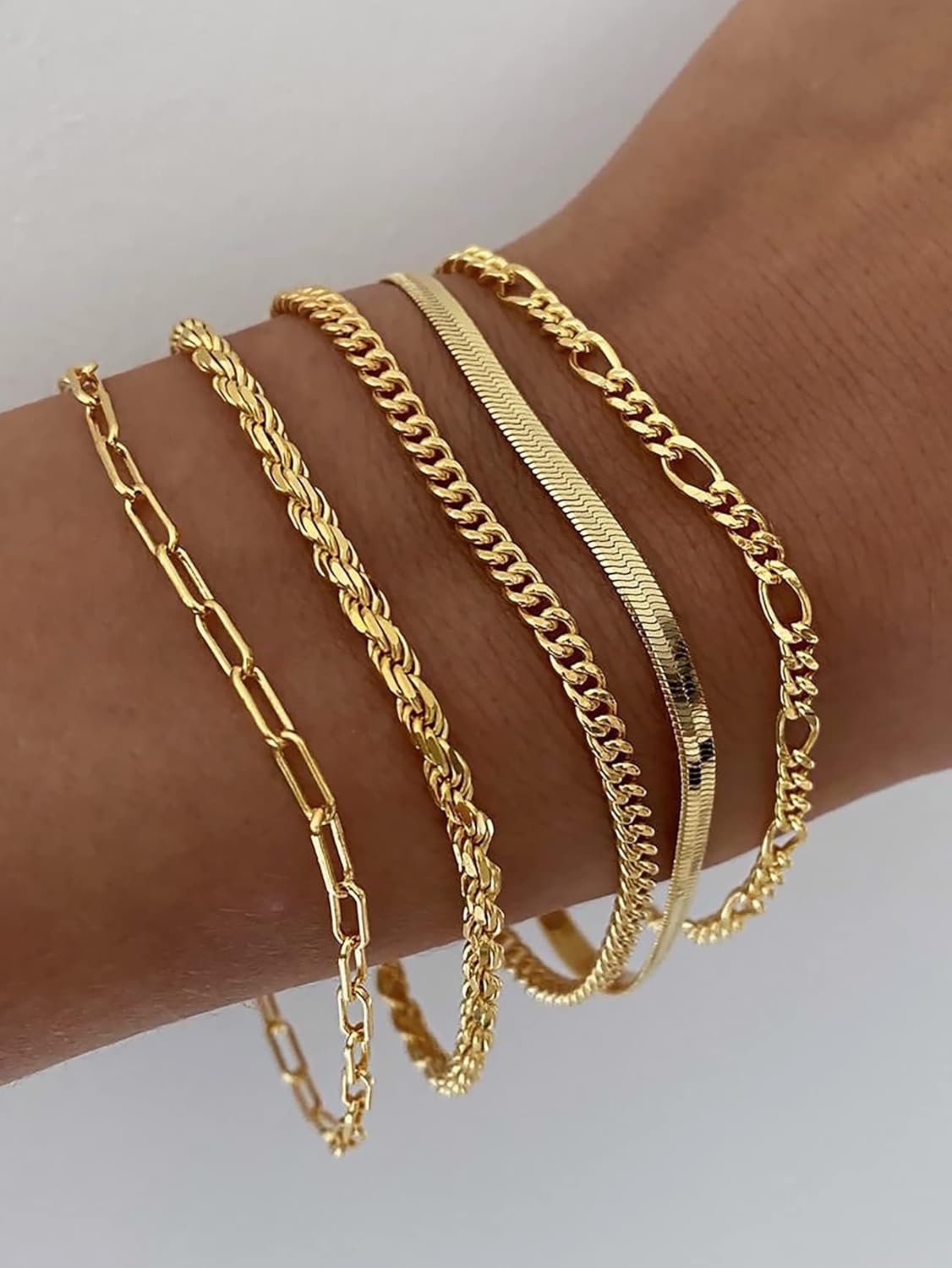 Gold Bracelets - Real 14K Women's Cute Tennis Cubic Beaded Link Paperclip Dainty Bracelet Pack