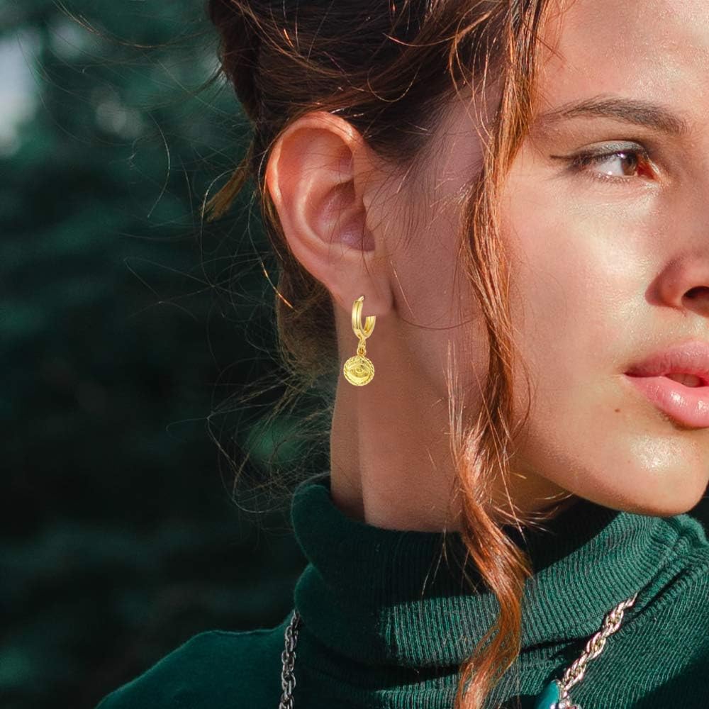 Gold Huggie Small Hoop Earrings with Charm Personalized /Star/Cross/Lock/Key 18k Gold Plated Crystal Drop Dangle Earrings for Women