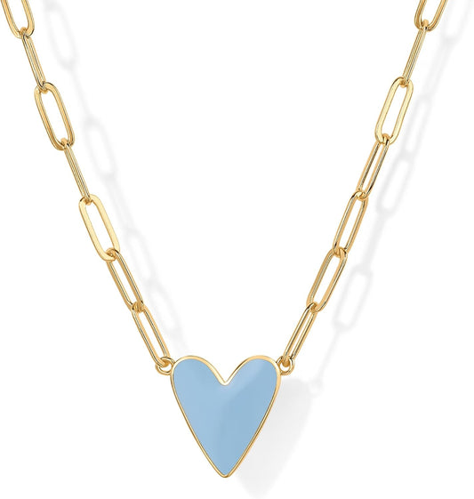 14K Gold Plated Enamel Heart Necklace - Colorful Love Pendant for Women
