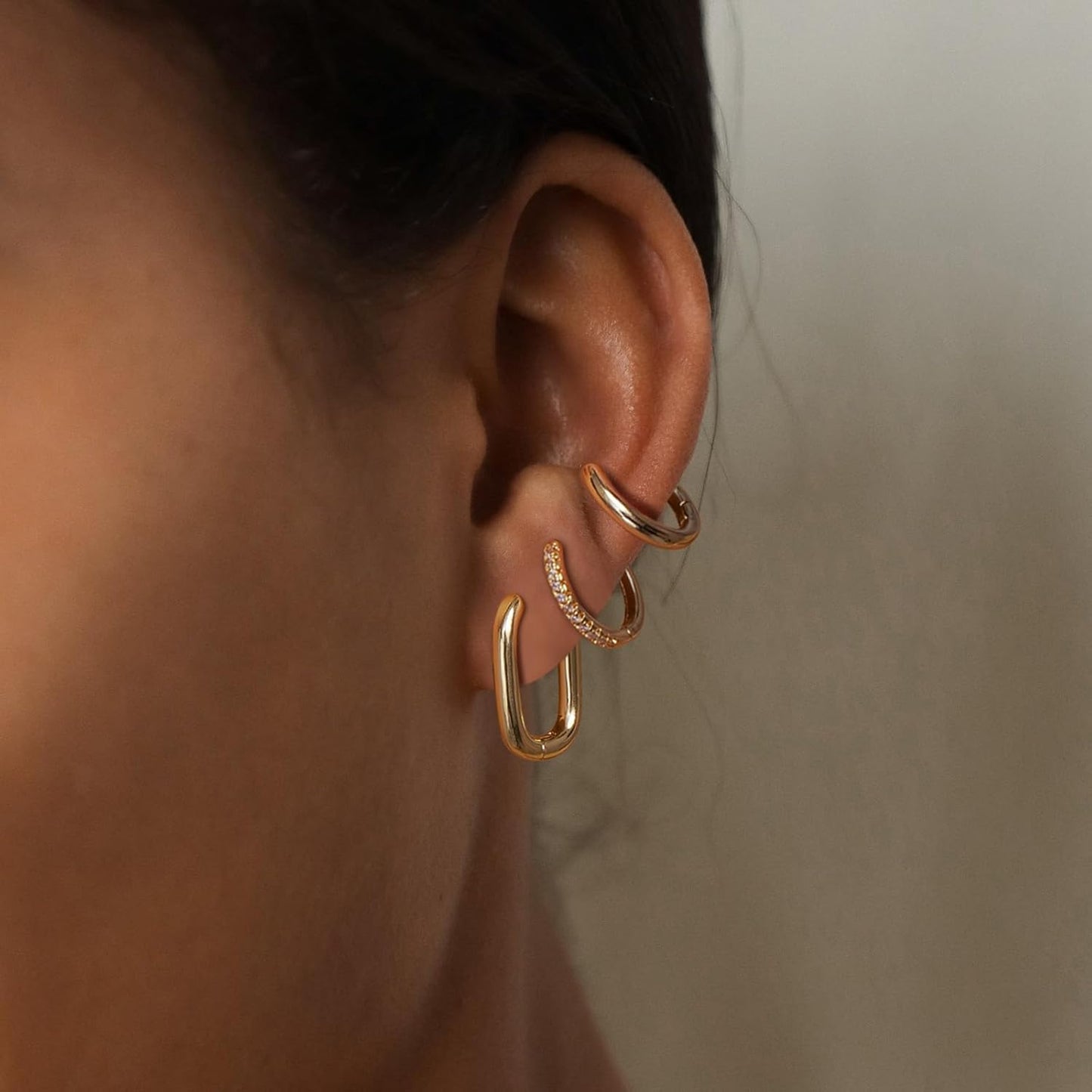 Gold Chunky Hoop Earrings Set for Women, 14K Gold Plated Twisted Huggie Hoop Earring Thick Open Lightweight Chunky Hoop