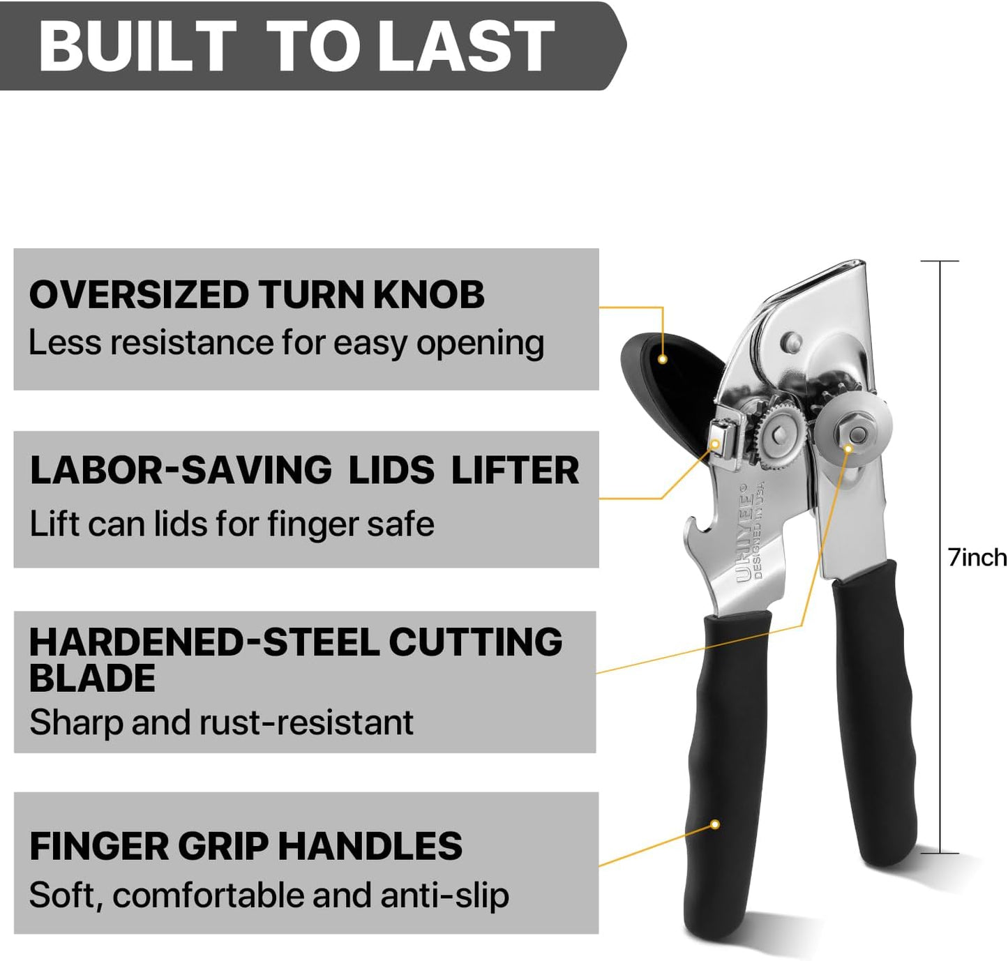 Manual Can Opener for Seniors, Heavy Duty with Comfort Grip & Magnet for Kitchen Camping