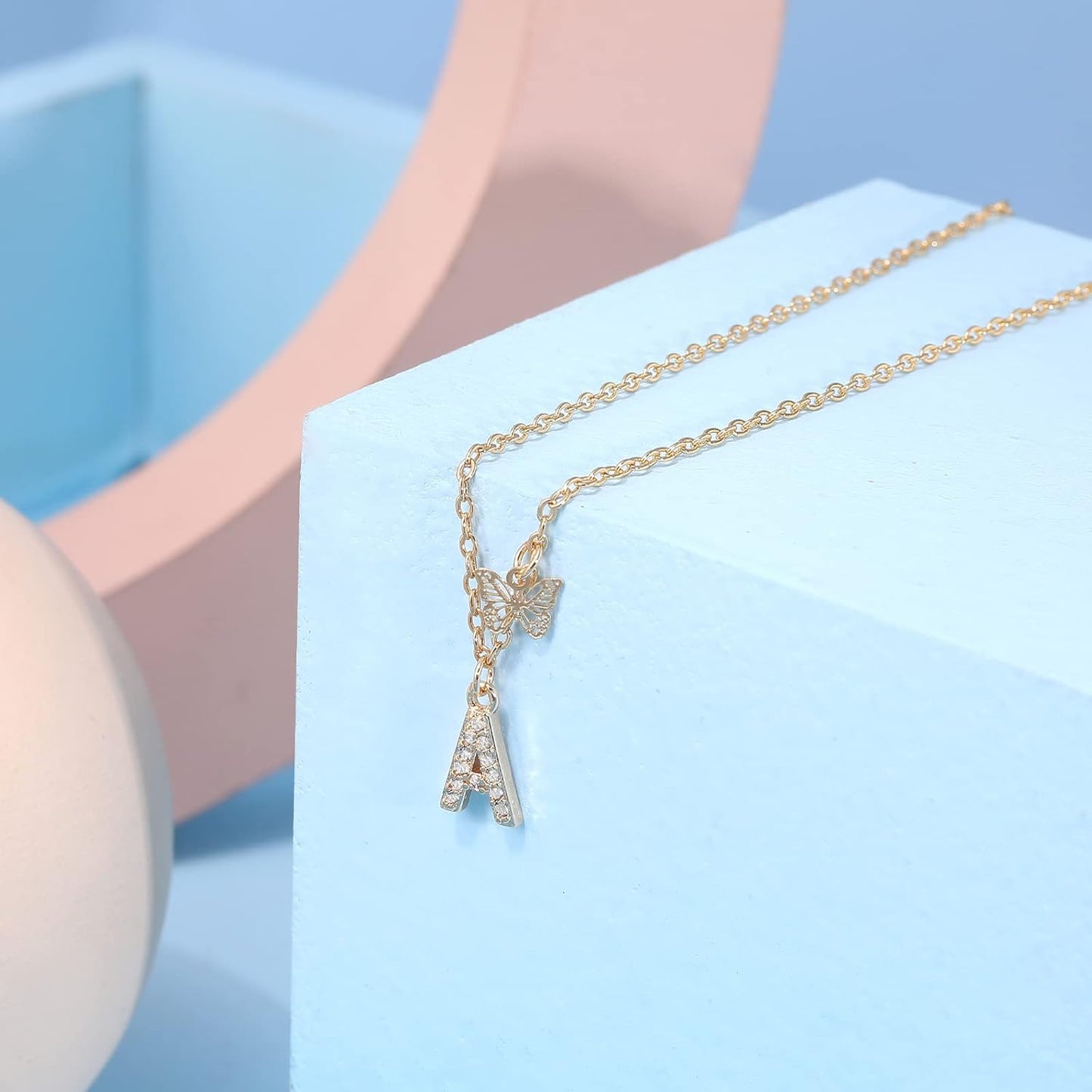 Dainty Initial Necklace Butterfly Pendant Necklace, 14K Gold Plated Cubic Zirconia Letter Dainty Necklaces Jewelry Birthday Gifts for Women