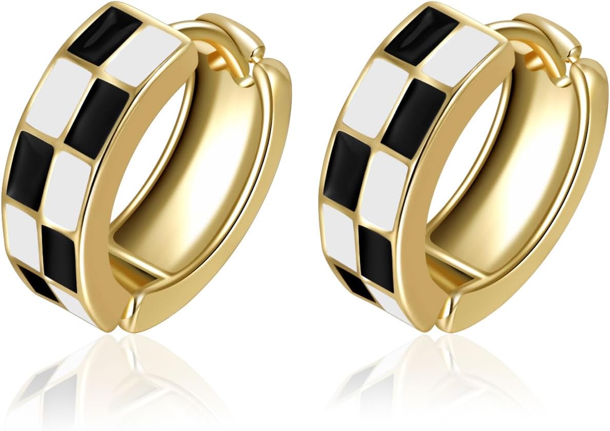 Small Hoop Cartilage Earrings Teacher Earrings for Women；White Black Enamel Hypoallergenic Hooped Gifts Gold and