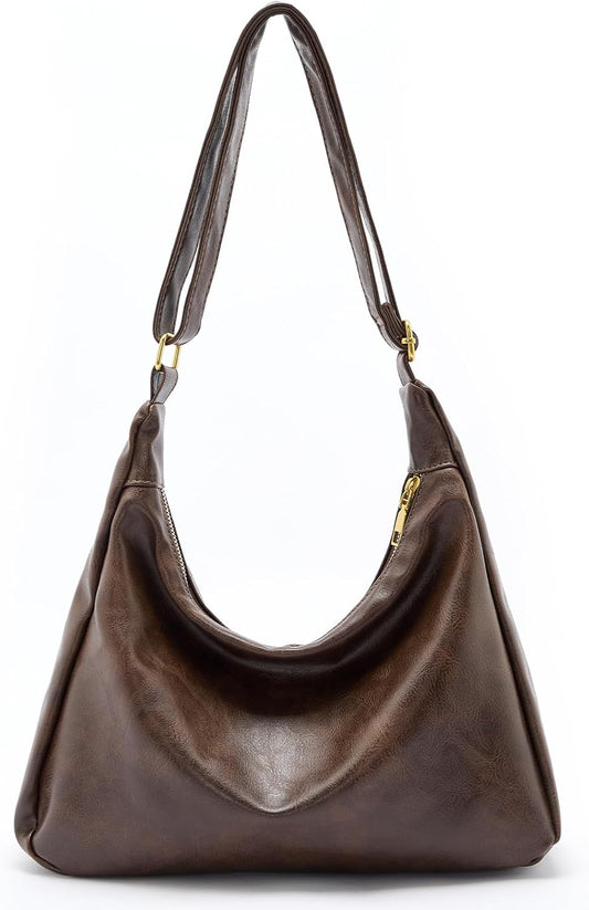 Hobo Bags for Women, Ultra Soft Foldable Vegan Leather Shoulder Handbag, Stylish Slouchy Tote Purses