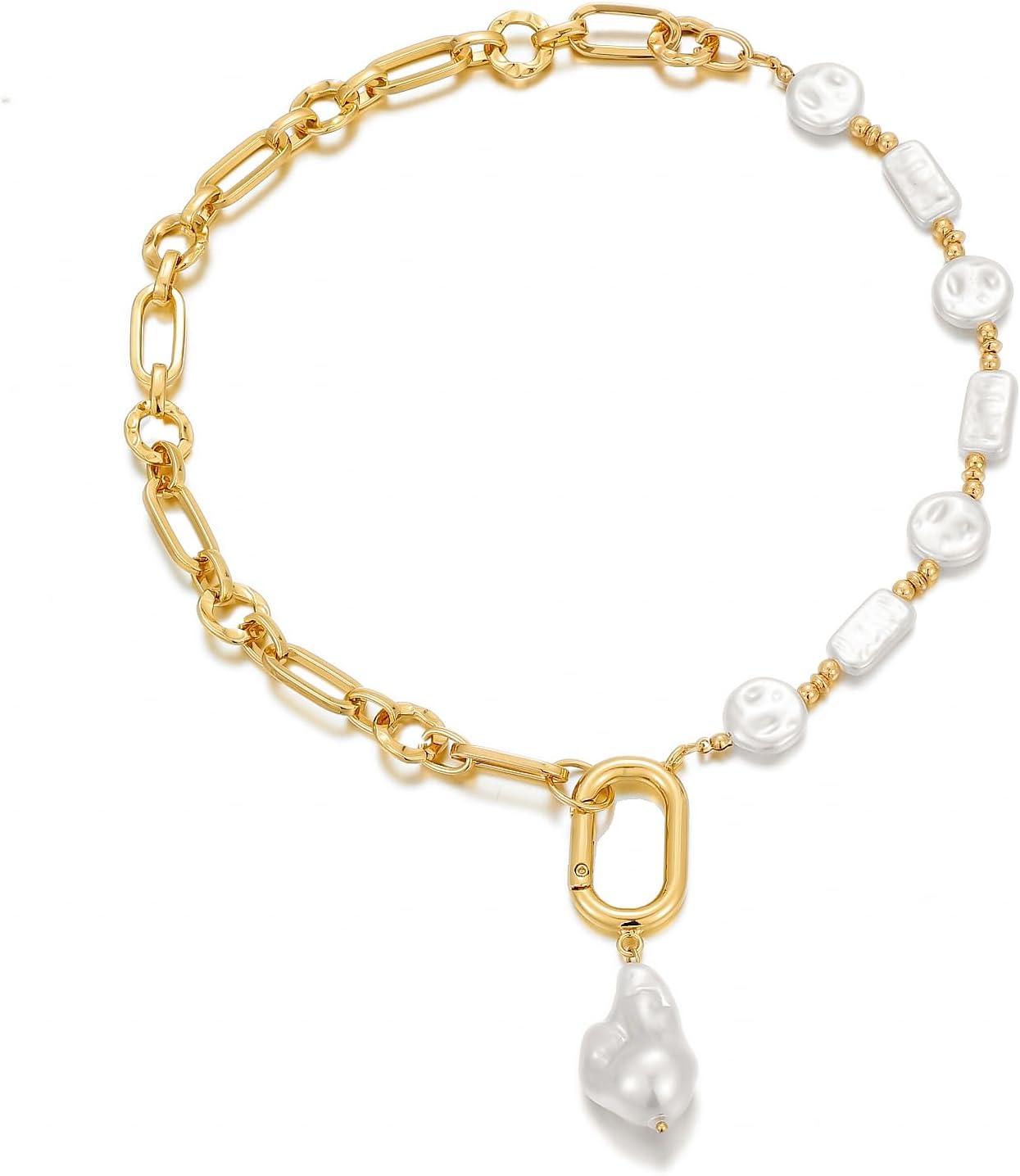 Statement Mixed Chain & Chunky Organic Pearl Choker Necklace for Women - Trendy Layered Jewelry