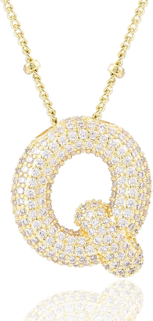 Personalized Chunky Initial Necklace: 14K Gold Plated Bubble Balloon Charm Pendant for Women