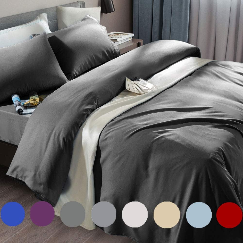 Bed Sheet Set Super Soft Microfiber Fit 18-24 Inch Deep Pocket Mattress Wrinkle-6 count (Dark Grey, Queen)