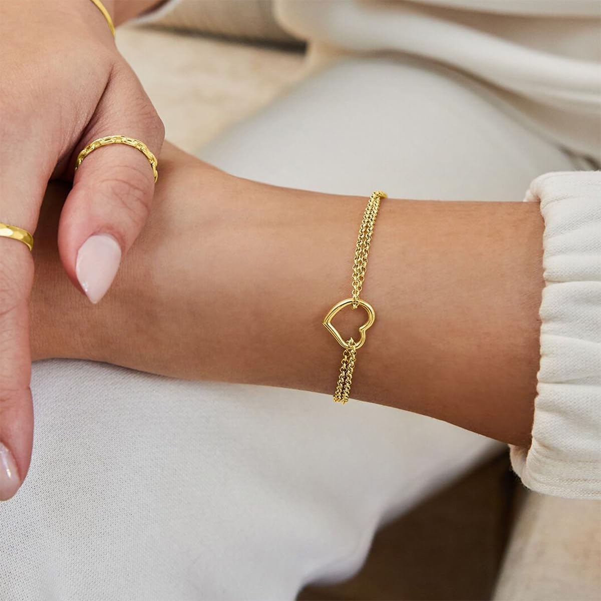 Bracelets for Women 14K Gold Silver Plated Ring Bracelet Hand Chain Dainty Evil Eye Heart Clover Daisy Cubic Zirconia
