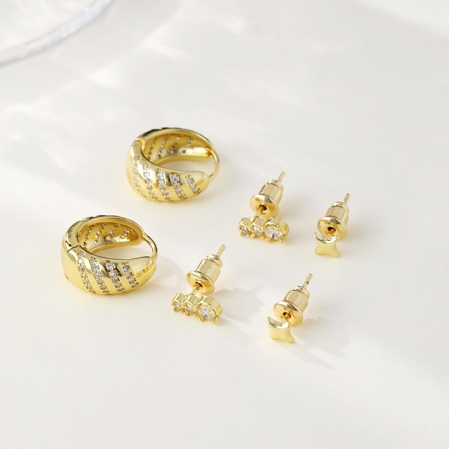 Gold Hoop Earrings Set for Women Trendy, 14K Gold Plated Chunky Hypoallergenic Small Diamond Cartilage Hoops Cute Cubic