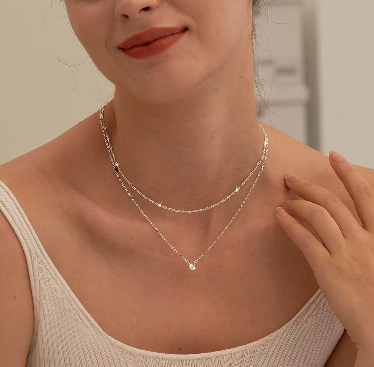 Diamond Necklaces for Women, Dainty S925 Sterling Silver/ 14K Gold Choker Necklace Simple Silver CZ Jewelry Necklaces for Women Trendy Gifts