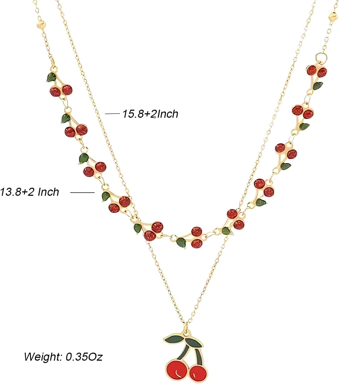 Cherry Necklace for Women 2PCs 14K Gold Plated Layered Dainty Pendant Cute Summer Fruit Jewelry Accessories