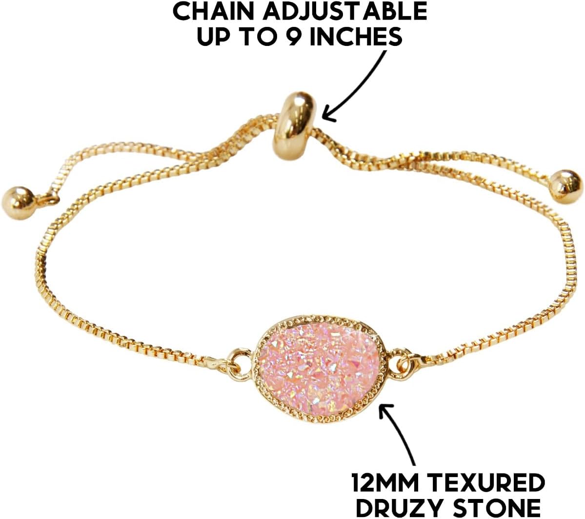 Humble Chic NY Simulated Druzy Chain Bracelet for Women - Boho Stackable Adjustable Bolo Slider Bracelet