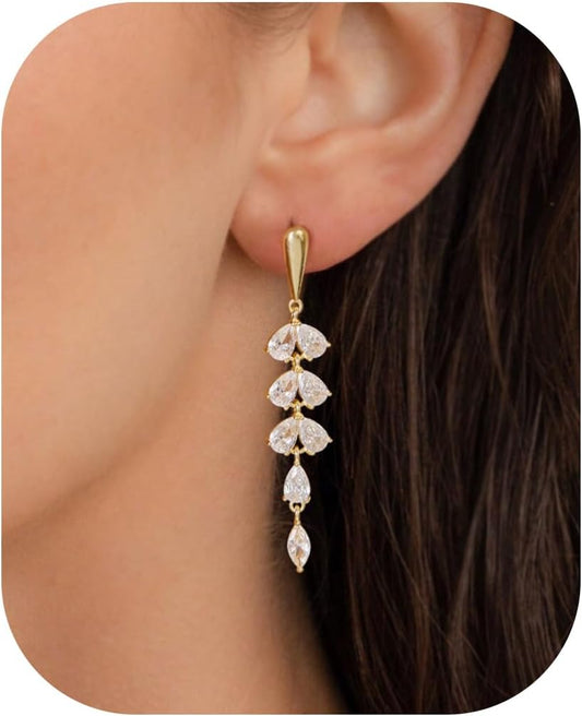 Cubic Zirconia Earrings - 14K Gold Plated Cubic Zirconia CZ Wedding Earrings for Women Bridal Bridesmaid