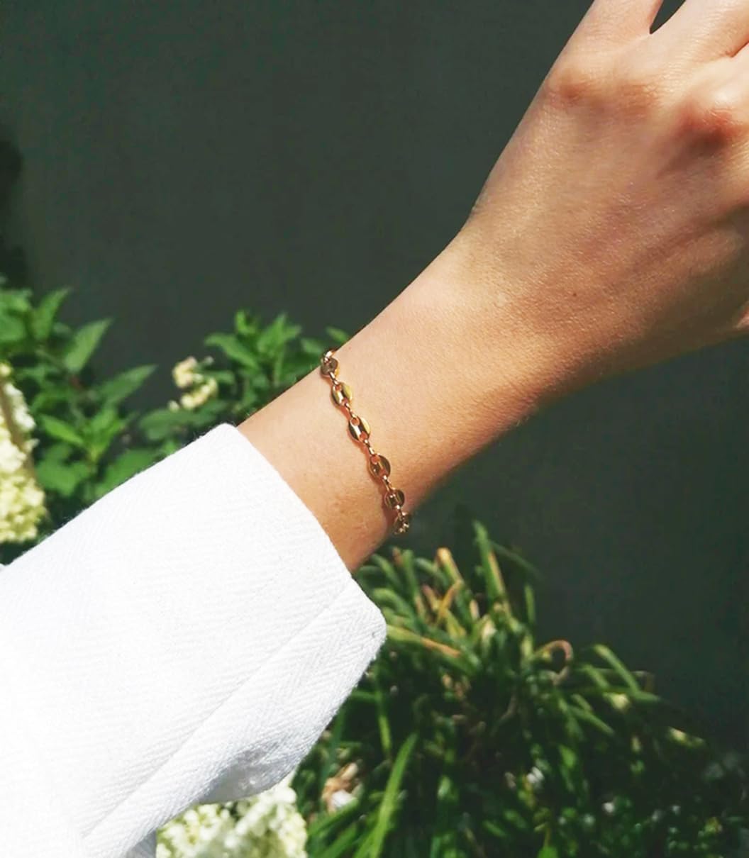 18k Gold Plated Personalized Chunky Cuban Oval Link Chain Bracelets for Men Toggle Rope Bracelet Jewelry for Women