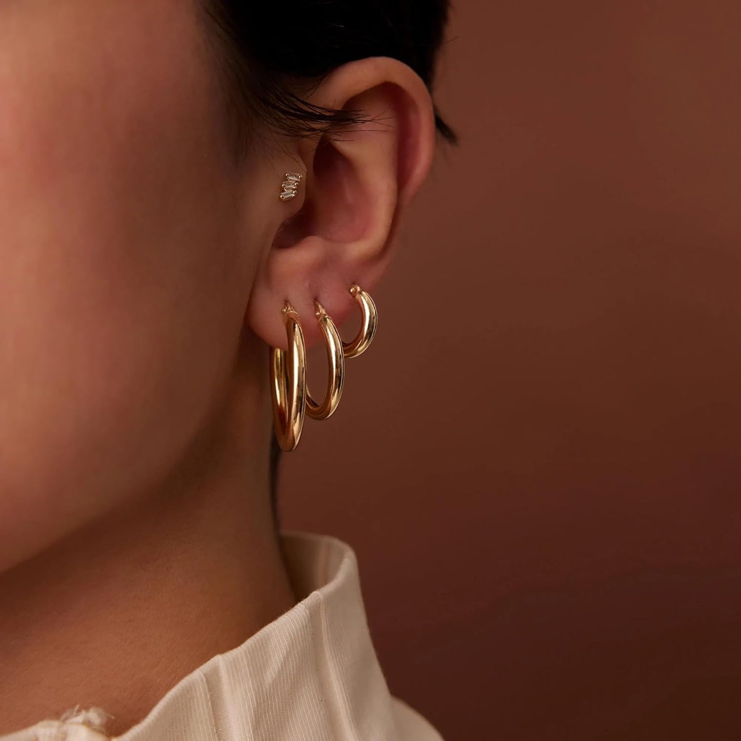 Small Sterling Silver Huggie Hoop Earrings Set for Women, 14K Gold Plated Hoops Stacks for Multiple Piercings