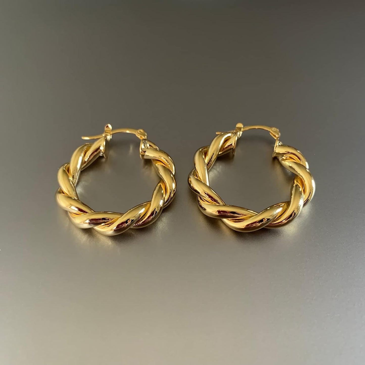 Chunky Gold Hoop Earrings for Women, 14k Gold Plated Thick Triple Hoop Earrings Hypoallergenic Trendy Chunky Gold Hoops