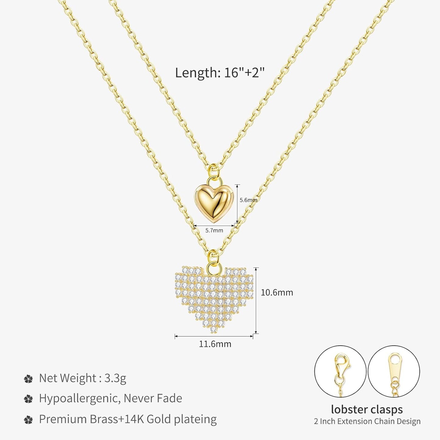 14K Gold & Platinum Plated Double Layer Pendant Necklace, Fashionable Layered Jewelry for Women