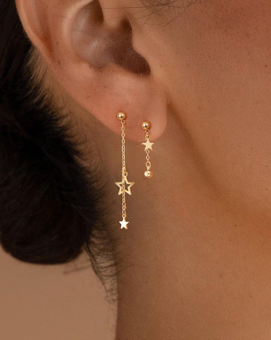 Dangle Earrings for Women- 14K Gold Plated Butterfly Heart Star Hoop Chain Tassel Design Long Dangle Earrings