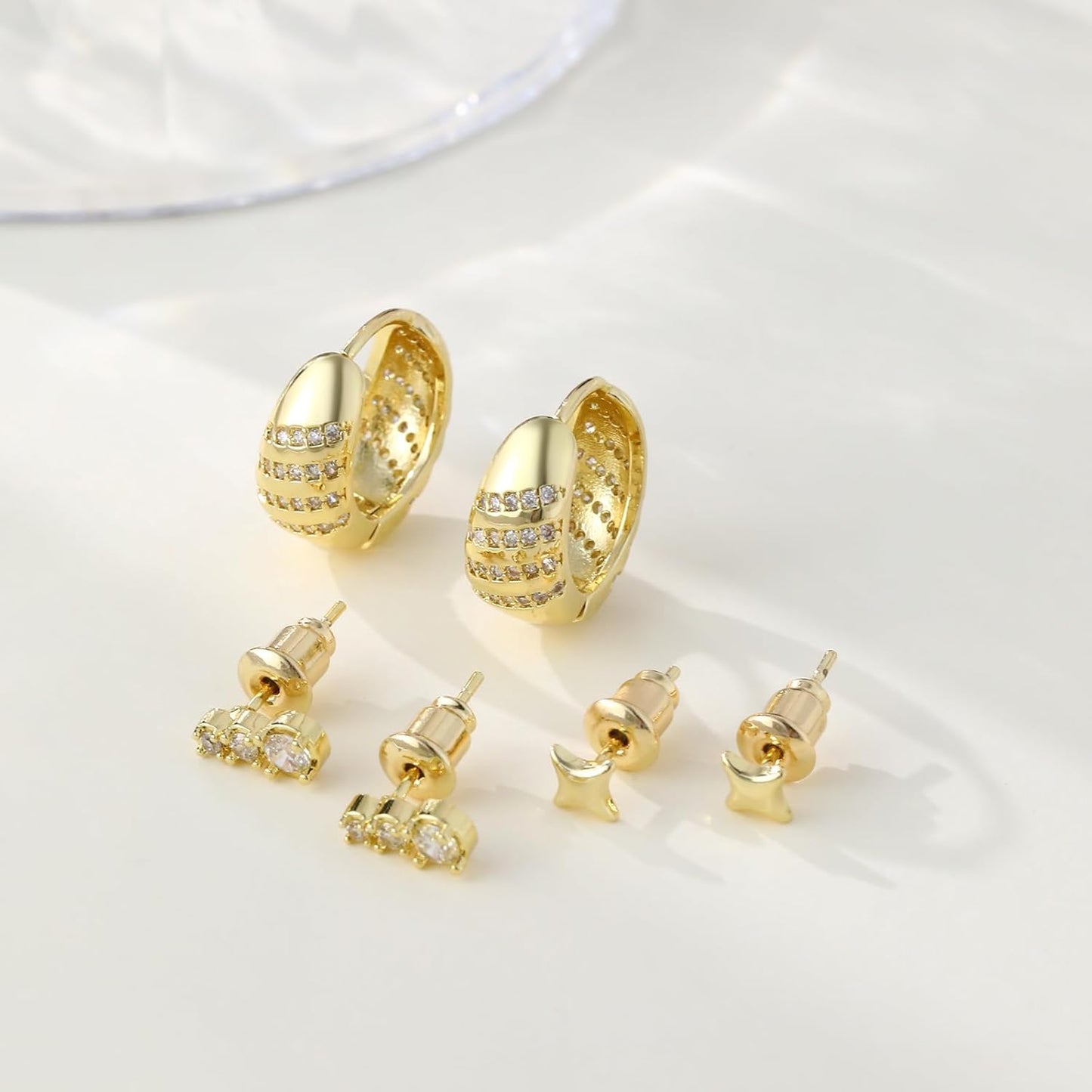 Gold Hoop Earrings Set for Women Trendy, 14K Gold Plated Chunky Hypoallergenic Small Diamond Cartilage Hoops Cute Cubic