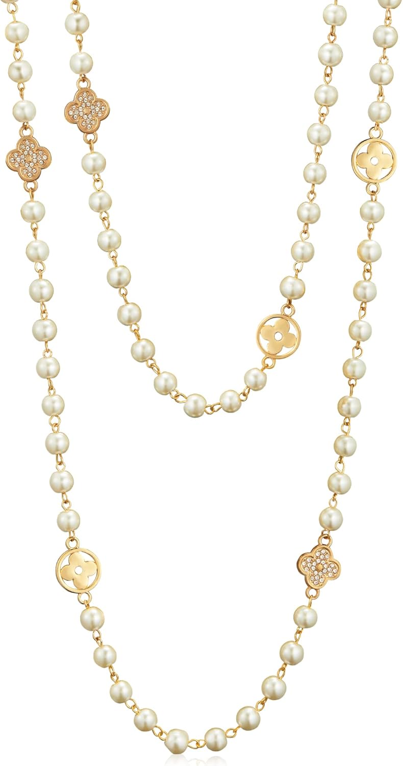 8MM Simulated Pearl Layered Necklace - 3 Strand Dainty Vintage Jewelry for Women