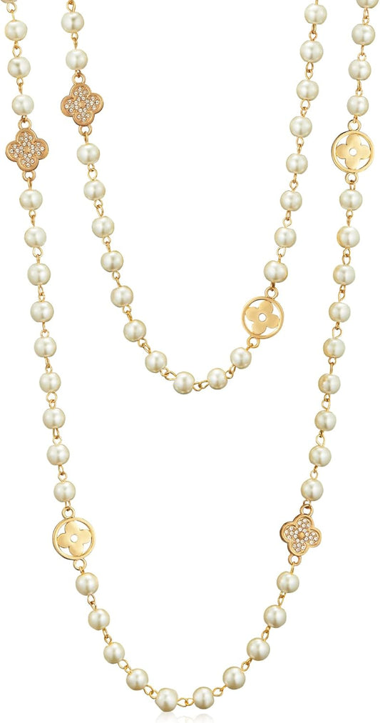 8MM Simulated Pearl Layered Necklace - 3 Strand Dainty Vintage Jewelry for Women