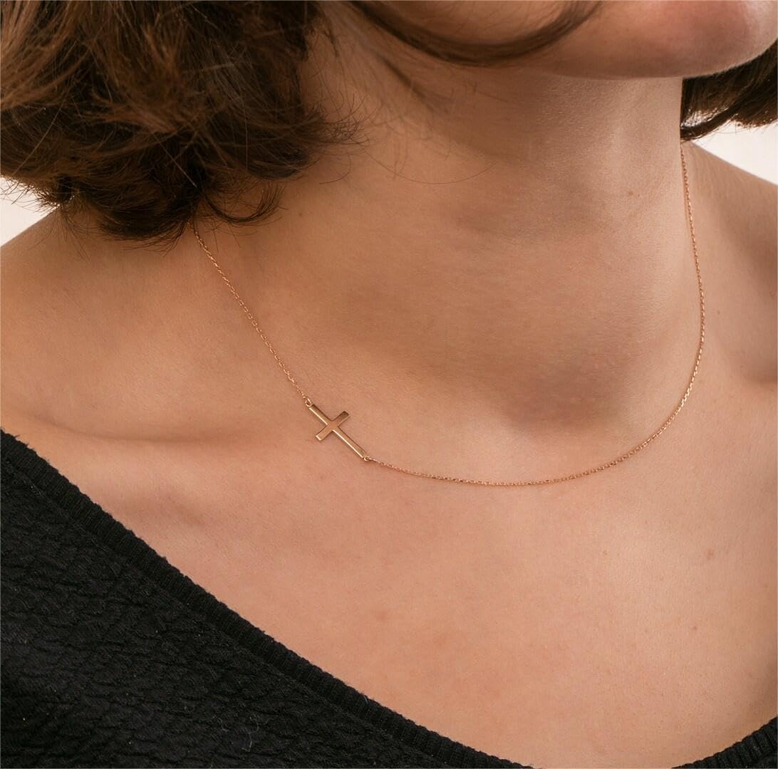 Two-Tone Cross Necklace, 14K Gold & Silver Plated Minimalist Dainty Chain, Religious Gift & Everyday Jewelry for Women