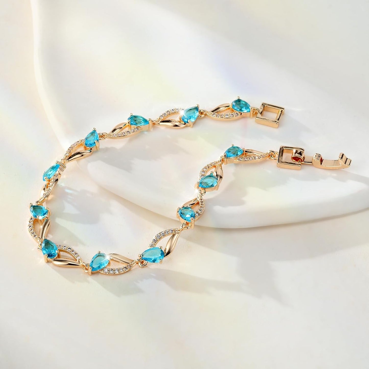 Eternity Bracelet Blue Cubic Zirconia, Sapphire Bracelet, 18K Gold Plated Hypoallergenic Bracelets -7.48inch/190mm