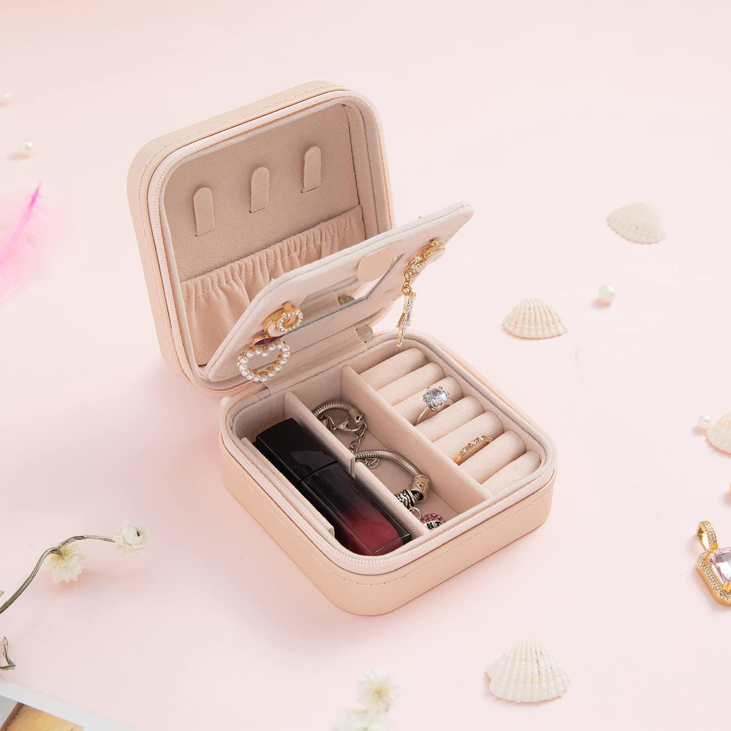 Travel jewelry box Travel Jewelry Organizer Small box Gift for Girls Women with Mirror