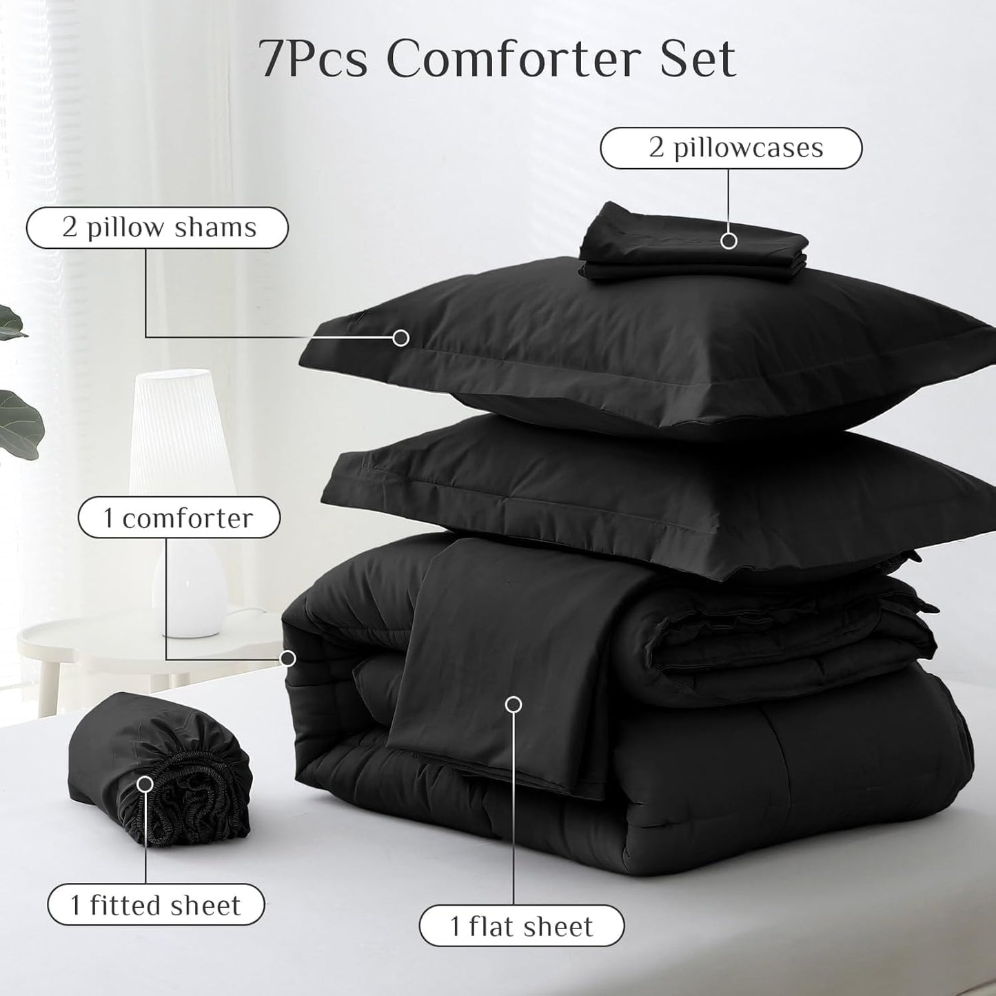 Queen Comforter Set, Ultra-Soft Bed in a Bag Queen Size 7 count